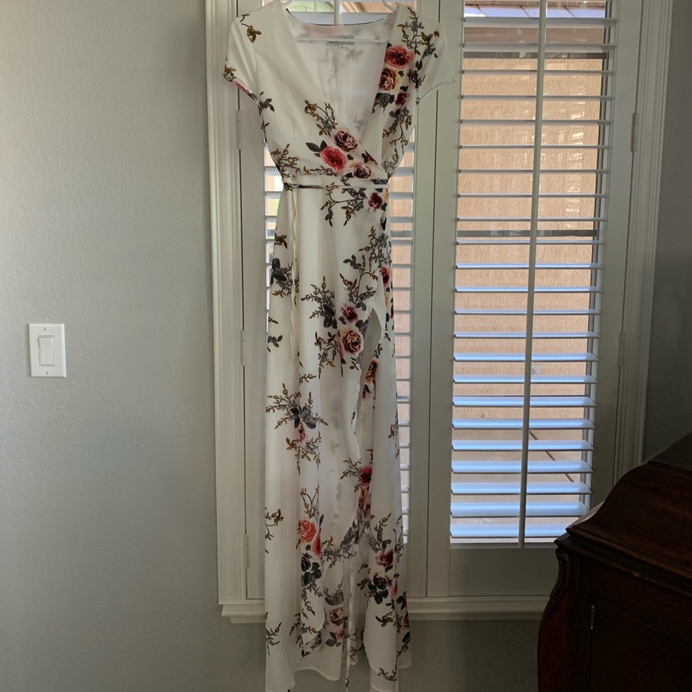 White Wrap Maxi Dress with Floral Print